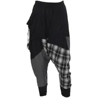 Pantalones para mujer Capris Hip-Hop Splate Lattice Sweat Doble Bag Harem Haced Cotton Blend-Black