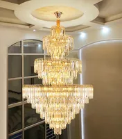 LEDアメリカのモダンクリスタルシャンデリアライトフィクスチャビッグロングラグジュアリーシャンデリアロビーパーラーホール階段ウェアホーム屋内照明