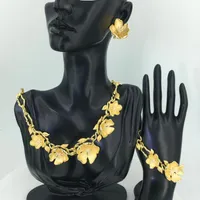 Oorbellen ketting mejewelry Dubai 24 k vergulde grote sieraden sets voor vrouwen Mooie bloem sieraden FHK12049