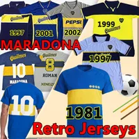 Boca Juniors Retro Soccer Jerseys 1981 1997 1999 2001 2002 Diego Maradona Tévez Gago Vintage Classic Breve Longsleaves uomo Camicie da calcio Uniformi