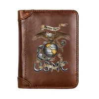 財布高級純正レザーウォレットメンズアメリカ合衆国海兵隊のセミッパーフィデリススリムカードホルダー男性短い財布贈り物