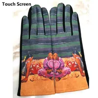 Five Fingers Gloves Oil Painting Touch Screen Driving Mittens Women&#039;s Winter Suede Motorcycle Ourdoor Warm Sport Ski Cycling Glove