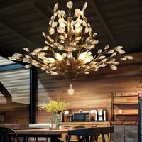 Crystal Chandeliers Vintage Tree Branch LED Ceiling Lighting, Pendant Light Flush Mounted Fixture, 5 Lights for Living Dinning Room Restaurant Porch Hallway (Gold)