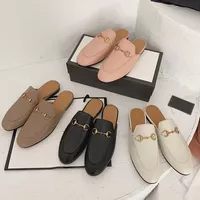 Designer Princetown Slippers Sandals Genuine Leather Loafers Shoes Men Women Lace Velvet Ladies Casual Shoe Mules Metal Buckle Bees Snake Pattern With Box