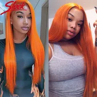Sleek Human Hair Wigs For Women Ginger Orange Blonde Lace Front Bob Brazilian Short Straight Pink Closure S0826