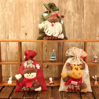 Christmas Candy Bag Leuke Kerst-Gift Tassen Geborsteld Stof Trekkoord Handtas Kerstvak Decoratie