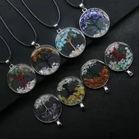 Crystal Tiger Eye Natural Stone Tree of Life Necklace Round Glass Terrarium Pendant Necklaces for Women Children Fashion Jewelry Will and Sandy