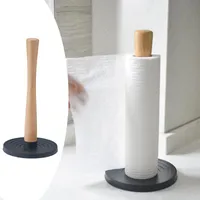 Hooks Rails Modern Beech Paper Handduk Holder Standing Kitchen Rack Handmade omslagsarrangör med bas för rullning