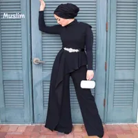 Party Dresses Black Muslim Pant Jumpsuit Prom 2022 med tåg Långärmad Arabisk Turkiet Formell Aftonklänning Kvinnor Natt