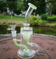 Wholesale Heady Glass Bongs Unique Bong 14mm Female Joint Lavender Color Water Pipes Torus Hookahs Recycler Klein & Showerhead Perc Oil Dab Rigs With Bowl XL-1943