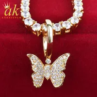 Животное мини-бабочка кулон ожерелье для женщин Золотой цвет материал цвета медный Bling Cubic Zircons хип хмель ювелирные изделия
