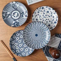 Bulaşık tabakları 2pcs Japon retro seramik mavi ve beyaz pastoral tarzı yemek tabağı altında sır satan yemek çanağı ev sofra seti hediyeler