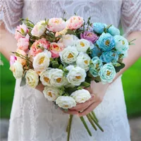 Decorative Flowers & Wreaths 10Heads Silk Daisy Camellia Artificial Small Rose Bridal Bouquet Party Decor Faux Fake Wedding Home Decoration1