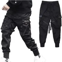 HIP HOP GOY POCKETS ELASTIQUE TAILLE HARM PANTALON MEN Streetwear Punk Casual Rubans Design Pantalons Jogger Homme Dancing Noir 210716