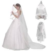 Bridal Veils Single Layer Classic Elbow Length Wedding Veil Crochet Floral Lace Trim Glitter Sequins Embellished Women Hair Accessory