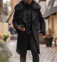 Designer Men Trench Trench Coat Faux Fur Collar Fashion Winter Business Long Slim Slim Fit Veste par parka Vêtements pour hommes plus taille 4xl