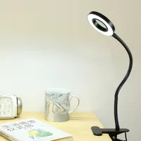 LED-Buchlampe Clip Leselicht USB Power Black Flexible Schlauch Tisch Schreibtisch Kopfteil Home Study Dimmable Helle 5V Ring