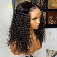 Kıvırcık U Bölüm Frontal Peruk İnsan Saç Peruk Siyah Kadın Ön Moda Kadınlar Için 2x4 inç Derin Dalga Peruk Tutkalsız Doğal Brezilyalı Kinky Upart