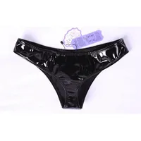 Kvinnors trosor plus storlek Wetlook Shiny Briefs Women Pvc Leather Underwear Sexy High Cut Thong Tanga Calcinha Lingerie Bragas Mujer
