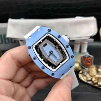 Richa Milles Womens Mechanical Watch Wine Barrel 037 Blue Ceramic Tape Alloy Tourbillon Inlaid Diamonds Leisure Automatic Luxury Watches