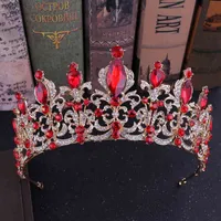 Kmvexo rood zwart kristal bruiloft tiara bruids kroon voor bruiloft bruid gouden kronen hoofdband sieraden haaraccessoires 211214