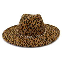 Breite Krempe Hüte Mode Panther Damenmütze Für Männer Fedoras Frühling Vintage Wolle Jazz Hut Europäische Amerikaner Metallkette 2021 Herbstsonne