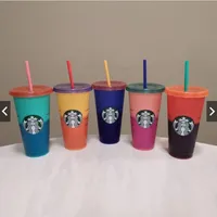 Starbucks cinco cores 24oz / 710ml plástico reutilizável copo de sippy com tampa transparente de cilindro para beber