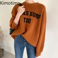 Women&#039;s Sweaters Kimotimo Sweater Women Fashion Korean Long Sleeve Grey Letter Printed All-match Basic Elegant Knitwear Oversize Chic Outfit