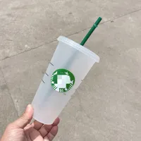 Syrenka Bogini Starbucks 24oz / 710ml Plastikowe kubki Kubek wielokrotnego użytku Clear Picie Płaskie Dolne Pilar Kształt Kubek Słomy Kubek Temperatura
