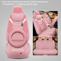 Автомобильные сиденья охватывает автоковеты для седана внедорожники прочные искусственные пять мест коврики женщины розовый дизайн толстая теплая крышка Pink02