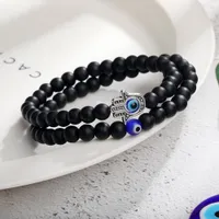 Unisex Casual Matte Beads Hand Link Bracelet 6mm Alloy Natural Stone Fatima Palm Bangles For Women & Men Gift