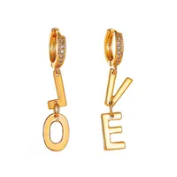 Reifen Huggie Creative Design Geschenk Liebesbrief Charme Strass Rhinestone Gefüllte Kleine Ohrringe Metal Gold Für Frauen