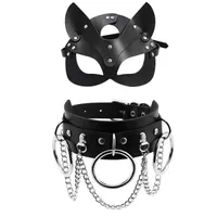Giocattoli del sesso Maschera in pelle Donne Cosplay Cat BDSM Fetish Halloween Masqueradeblack Maschere con collana sexy Accessori erotici Y0804