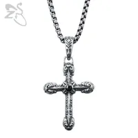 Pendant Necklaces ZS Punk Style Cross Necklace Hip Hop Stainless Steel Jewelry Black Cubic Zirconia Rock Roll Biker