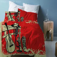Pościel Zestawy Home Tekstylia Cartoon Skrzypce Duvet Cover Cover Red Beating Comforter 3 sztuk Zestaw Pojedynczy Podwójny Królowa Rozmiar Miękka kołdra