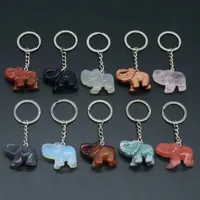 Pedra natural chaveiros Elefante pingente pingente obsidiano Opala de quartzo Cristal Animal Anel Chave Suporte para o Saco de Carro Natal