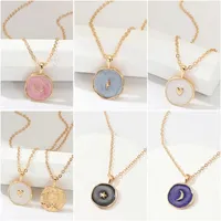 2022 NEW Simple Stars Moon Lover Necklaces Fashion Europen Women Alloy Long Heart Round Pendant Necklace Jewelry For Valentine's Day