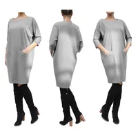 Vestidos casuales Doyerl Suéter Vestido Vestidos 2021 Otoño Mujeres O-cuello Longitud de la rodilla Pockets de gran tamaño Punto de Punto Punto Punto S-3XL
