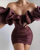 Летние женщины сексуальные дизайнер сатин с плеча черное белое бордовое вечеринка платье женские очаровательные модный Mini 210527