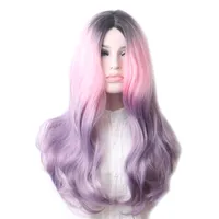 WoodFestival Synthetic Long Wig Cosplay Parrucche colorate per le donne Capelli Ombre Pink Blu Bionda viola Burgundy Rainbow Burgundy
