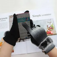Fem fingrar handskar kvinnors bomullstickade handskar, tunn pekskärm Elastisk handreparation, svart plus päls, vår och höstvärme1