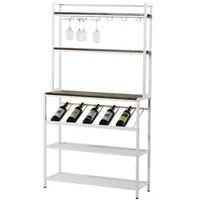 US Stock TOPMAX Industrial Modern 6-Tier Baker Rack Containers , Freestanding Bar Wine Table with Glass& Cup Holders, Kitchen Micr278k