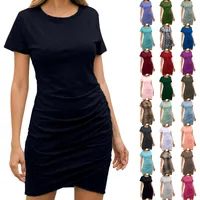 Casual Kleider 2021 Frauen Sommer Mode Rundhals Unregelmäßige Kurzarm Weibliche Kleid Design Stil plus Große Größe 12 Farben S-XXL