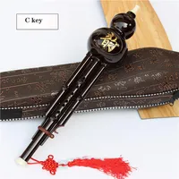 Chinese Handmade Hulusi Black Bamboo Gourd Cucurbit Flute Ethnic Musical Instrument Key of C with Case for Beginner Music Lovers in stock a12