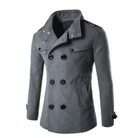 Fashion Men Winter Wool Coat Men&#039;s Casual Brand Solid Color Blends en Pea Male Trench Overcoat 211126