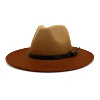 Recién gradientes Lana Fieltro Amplio Brim Fedora Hats Mujeres con cinturón de cuero Moda Pintado de jazz Panamá Hat Formal