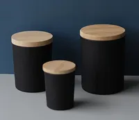 2021 캔들 왁스 크림에 대 한 대나무 뚜껑을 가진 빈 유리 컵 항아리 냉각 매트 블랙 150g 맞춤형 라벨 스티커 촛불 홀더