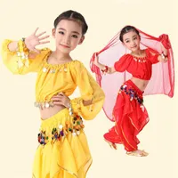 Disfraz de danza del vientre 4 PCS (Tops + Pantalones + Pulsera + velo) Disfraz de baile infantil para ropa de rendimiento Ropa de vientre 89