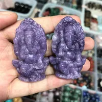 Objets décoratifs figurines de 2 pouces sculptées cristaux de guérison artisanat naturel violet lépidolite éléphant dieu pour la décoration de la maison