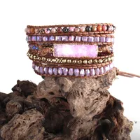 RH Summer Mode Femmes Brassard Jaune / Coral / Purple Cristal Naturel Stones Naturelles Mixtes Druz Trafelets Drocelets 5x Wrap Dropits